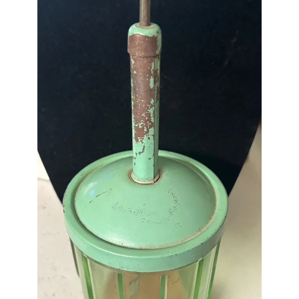 VTG Nut Chopper Green Uranium Glass Androck Manual Plunger Food Grinder Chippy